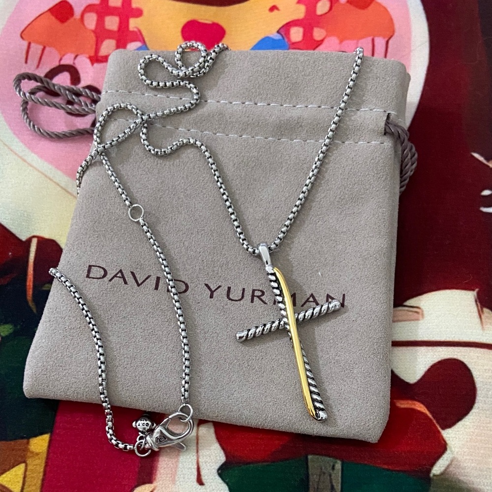 David Yurman Silver and Gold Cross Necklace